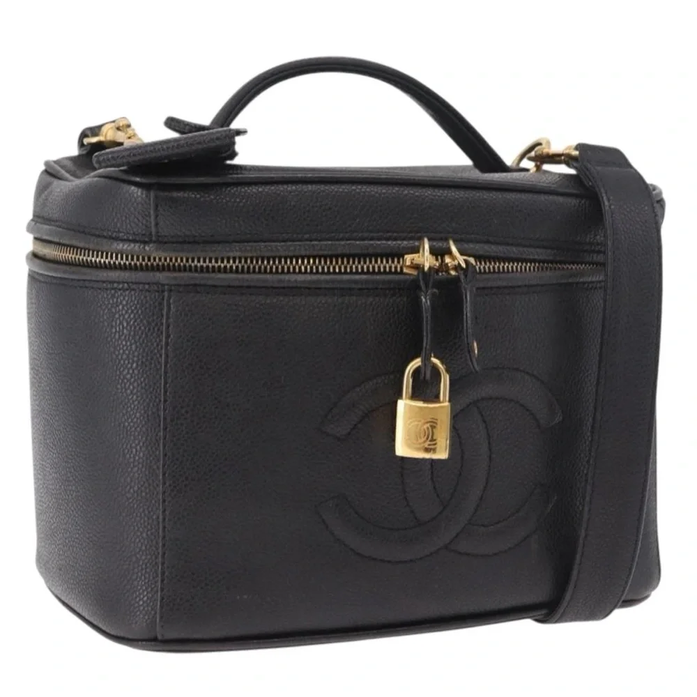 CHANEL Black Caviar Vanity Crossbody Bag with Gold Hardware